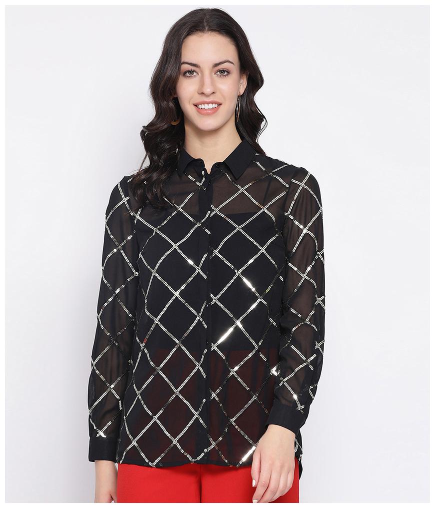 

Oxolloxo Women Black Checked Regular Fit Shirt