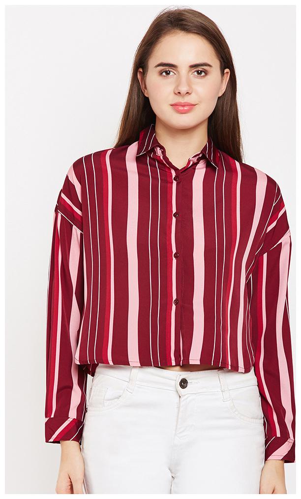 

OXOLLOXO Women Red Striped Regular Fit Shirt