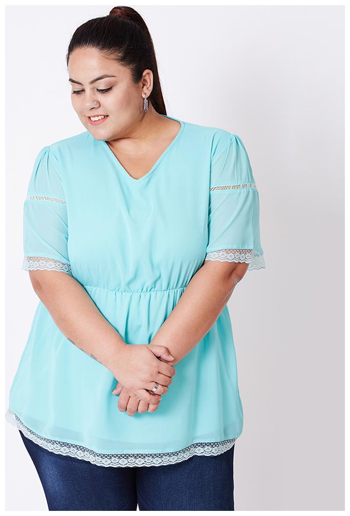 

Oxolloxo Polyester Solid Regular Sleeves A-Line Top - Turquoise