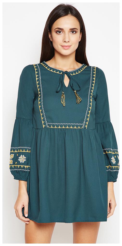 

OXOLLOXO Green Solid A-line dress
