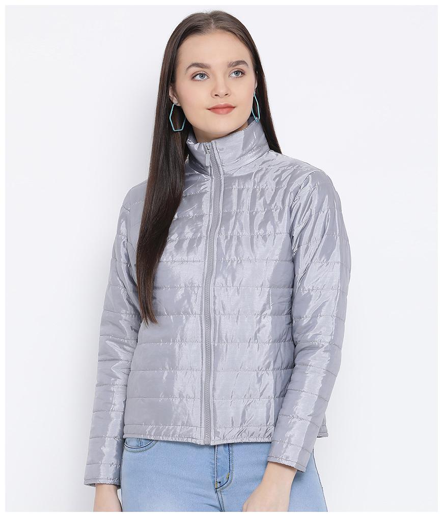 

Oxolloxo Women Solid Bomber Jacket - Grey