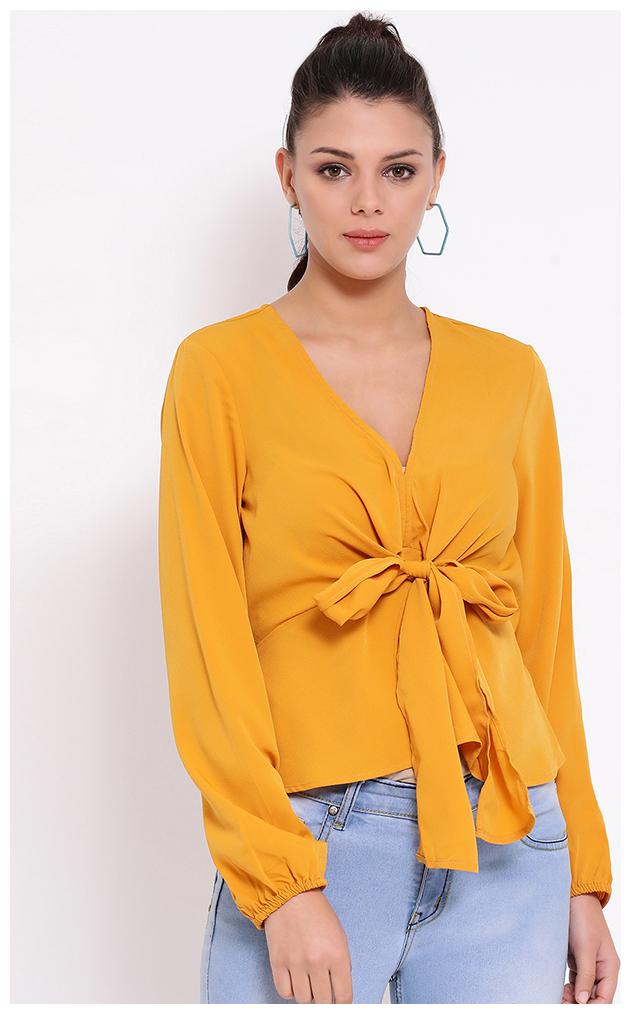 

OXOLLOXO Women Solid A-line top - Yellow