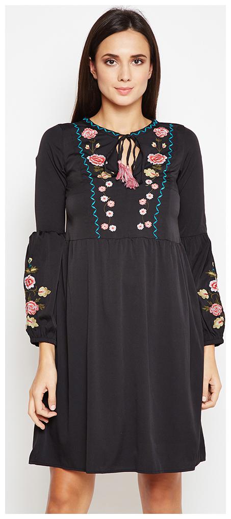 

OXOLLOXO Black Embroidered A-line dress