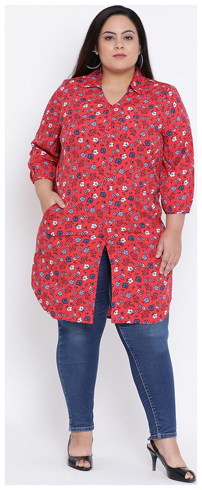 

OXOLLOXO Women Red Floral Regular Fit Shirt