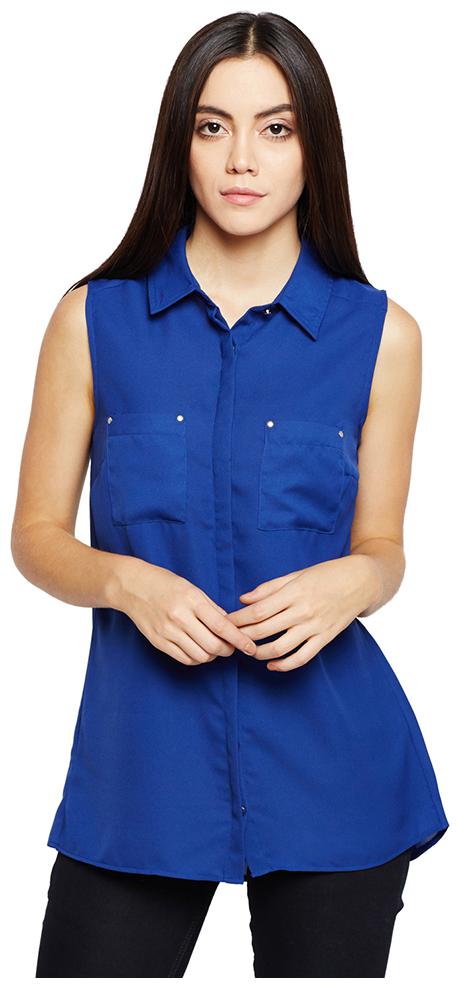 

OXOLLOXO Women Blue Solid Regular Fit Shirt