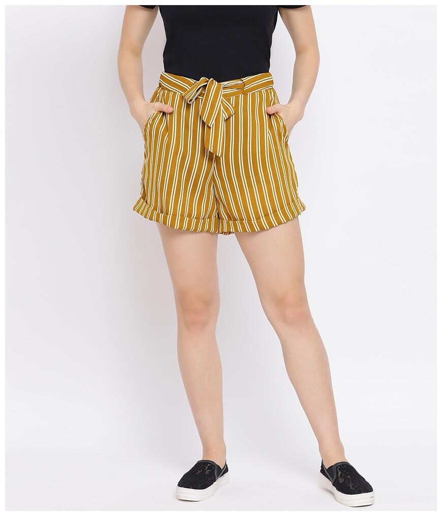 

Oxolloxo Women Striped Regular shorts - Yellow