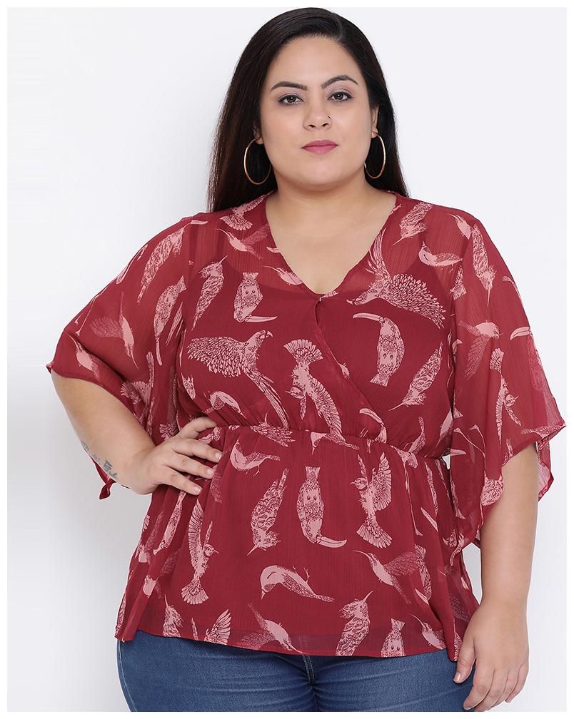 

OXOLLOXO Women Printed Regular top - Maroon