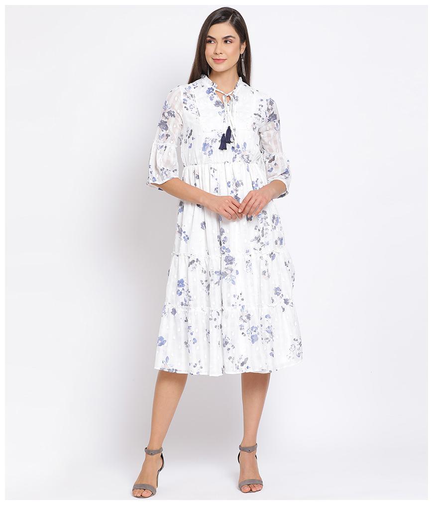 

Oxolloxo Polyester Floral White Dresses For Women