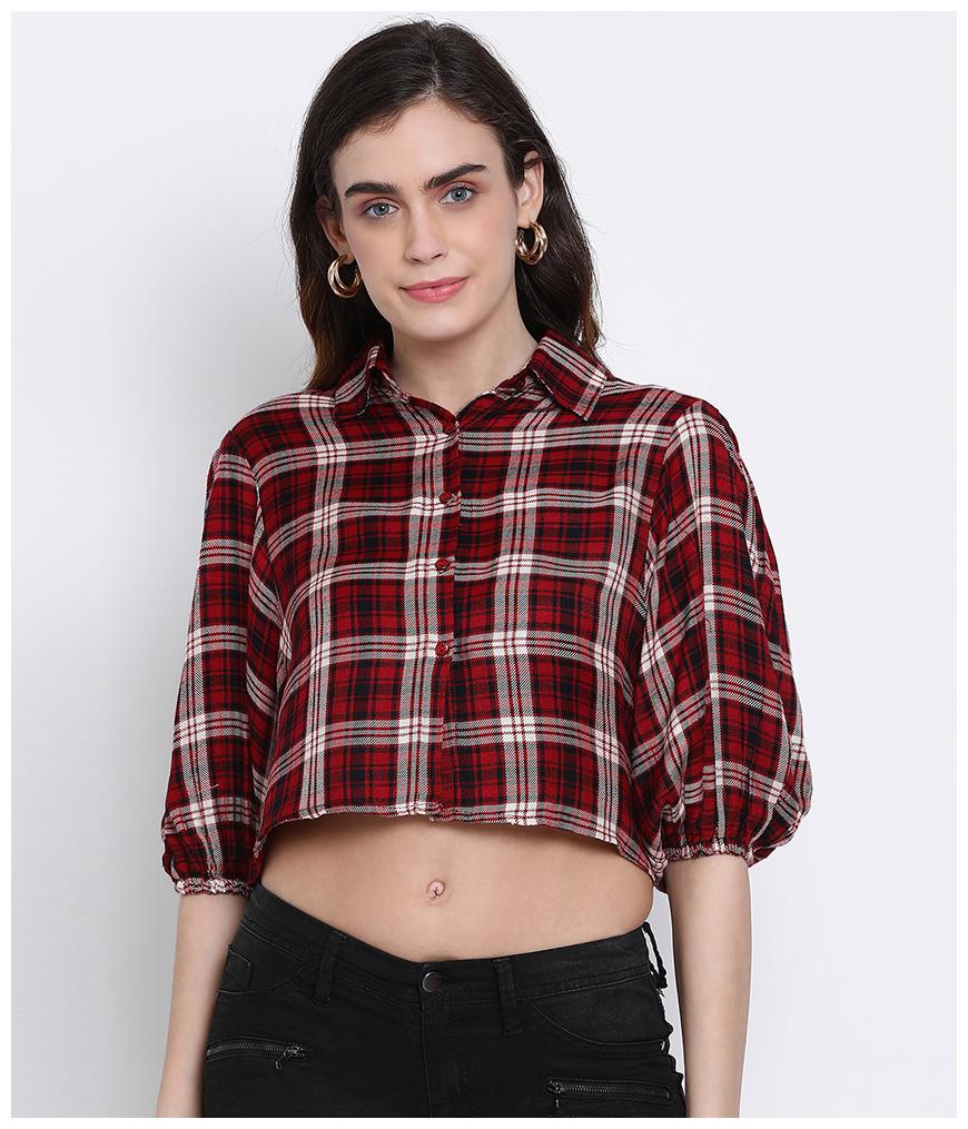 

Oxolloxo Women Maroon Checked Regular Fit Shirt