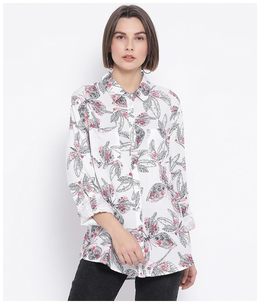 

Oxolloxo Women White Floral Regular Fit Shirt