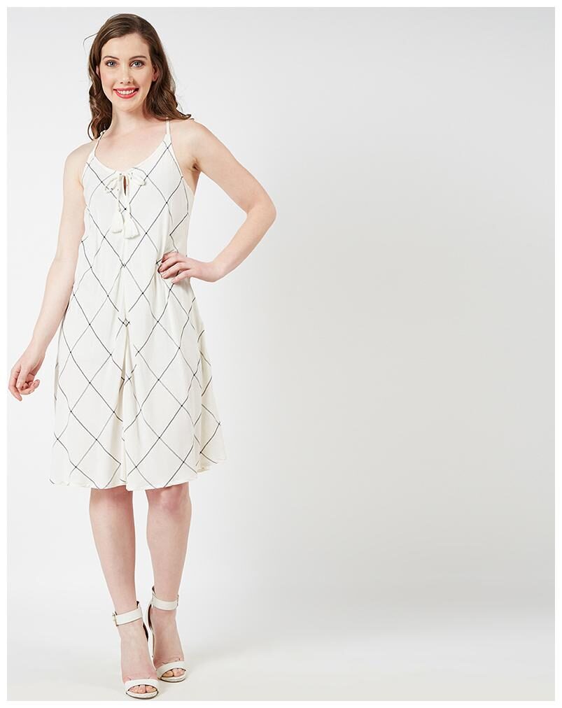 

OXOLLOXO Cream Checked A-line dress