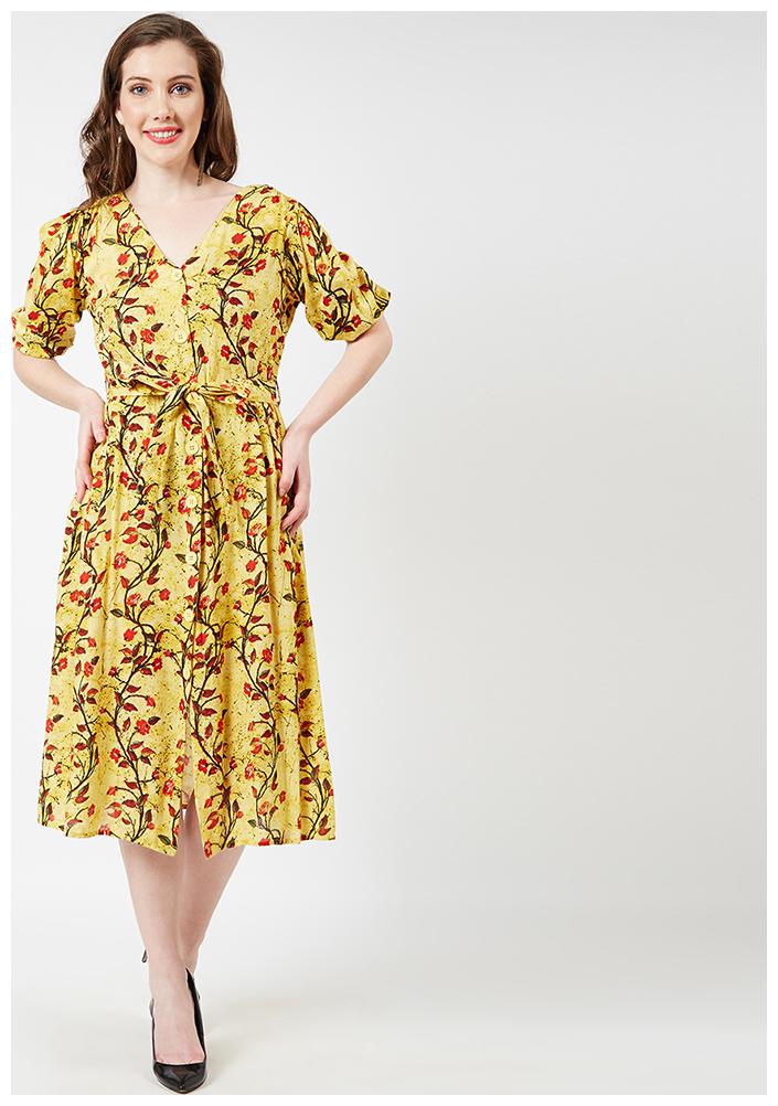

OXOLLOXO Yellow Printed A-line dress