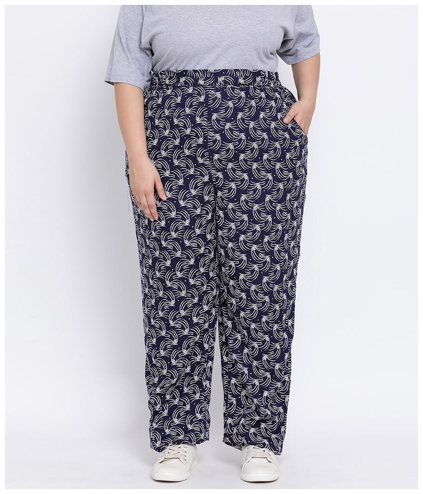 

Oxolloxo Viscose Rayon Printed Navy Blue Pant For Women