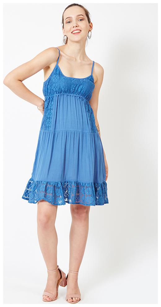 

OXOLLOXO Blue Solid A-line dress