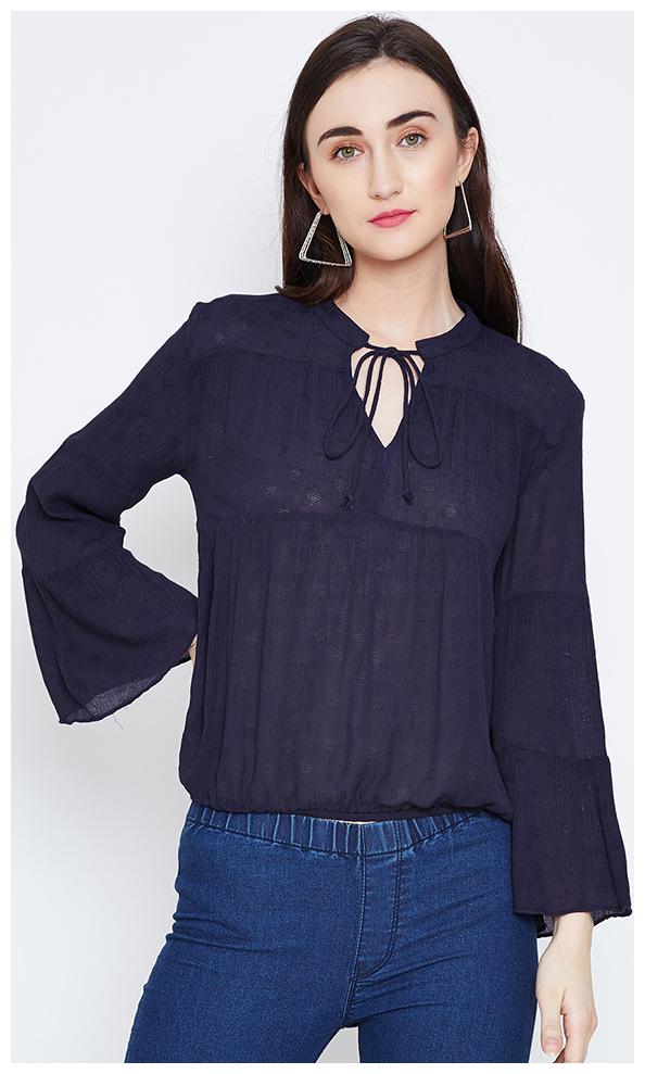 

OXOLLOXO Women Solid A-line top - Blue