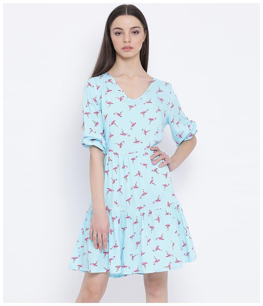 

Oxolloxo Viscose Rayon Printed Turquoise Dress for Women