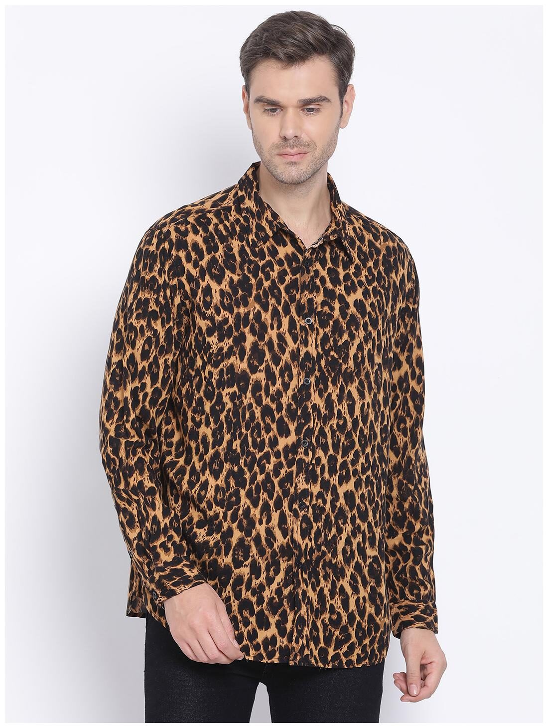 

Oxolloxo Viscose Rayon Animal Print Brown Casual Shirt For Men