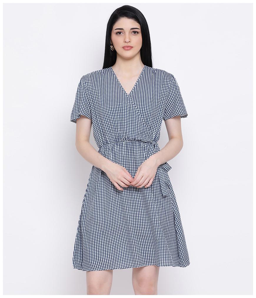 

Oxolloxo Viscose Rayon Checked Black A Line Dress For Women
