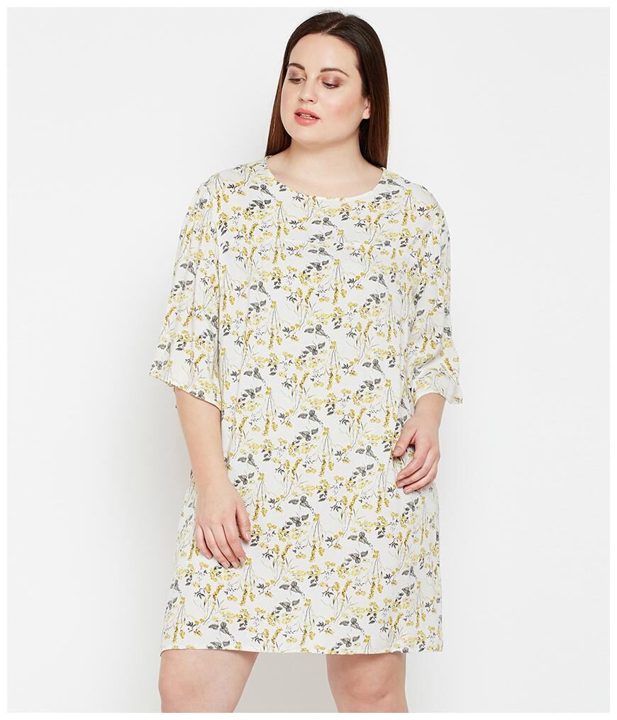 

Oxolloxo Viscose Rayon Floral White Dress for Women