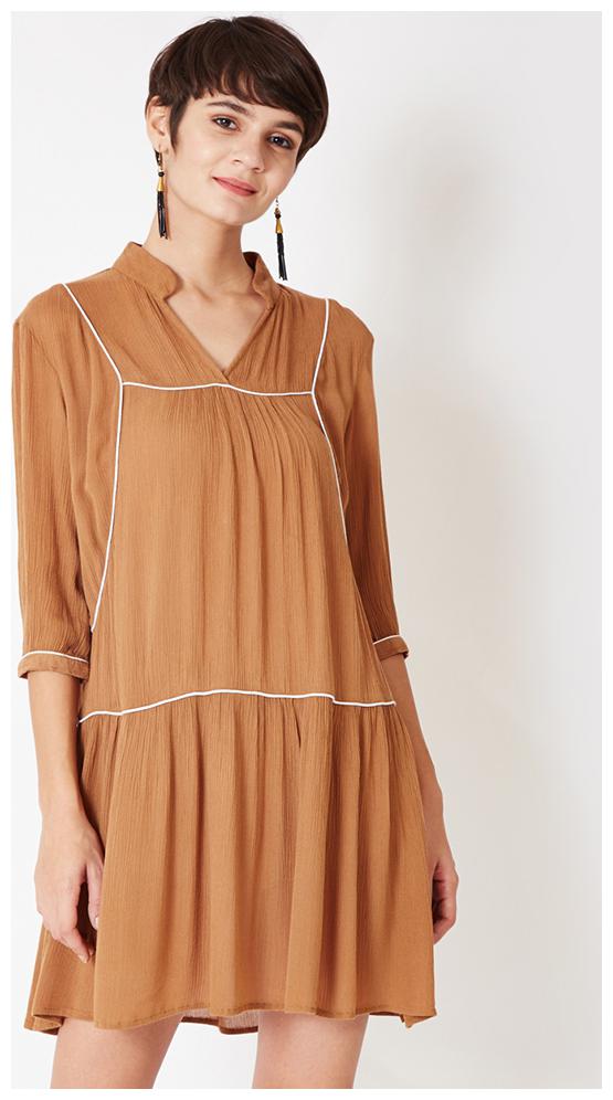 

OXOLLOXO Brown Solid A-line dress