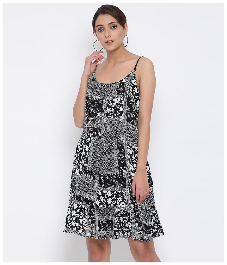 

Oxolloxo Viscose Rayon Floral Black Dress for Women