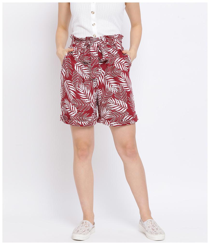 

Oxolloxo Women Printed Regular shorts - Maroon