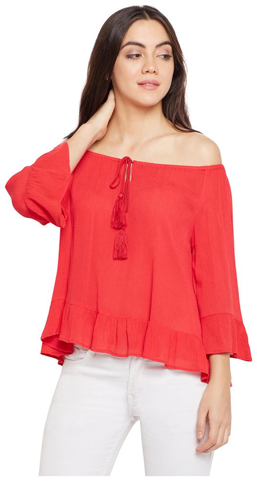 

OXOLLOXO Women Solid A-line top - Red