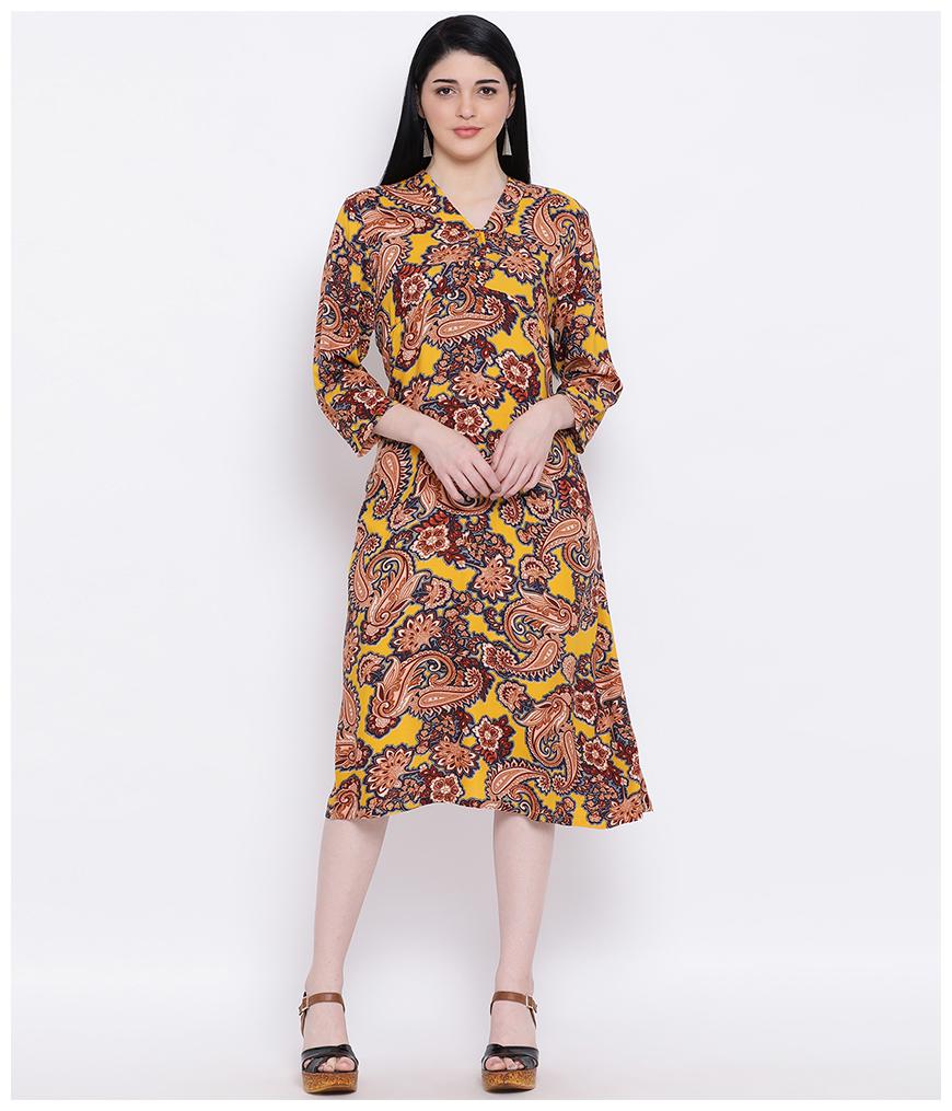 

Oxolloxo Viscose Rayon Multi Floral A Line Dress For Women