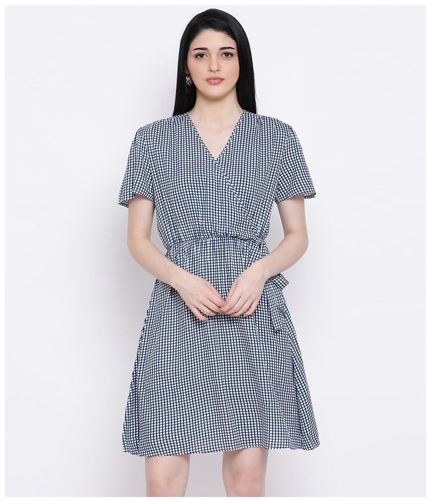 

Oxolloxo Viscose Rayon Checked Black A Line Dress For Women