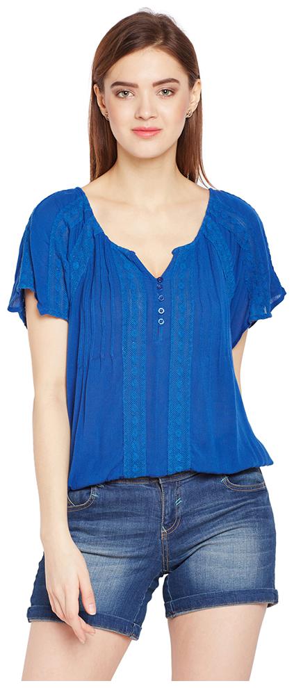 

OXOLLOXO Women Solid A-line top - Blue