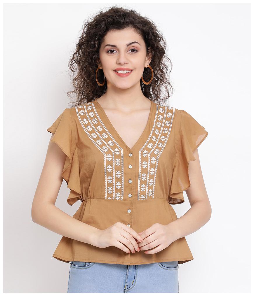 

Oxolloxo Viscose Rayon Brown Embroidered A Line For Women