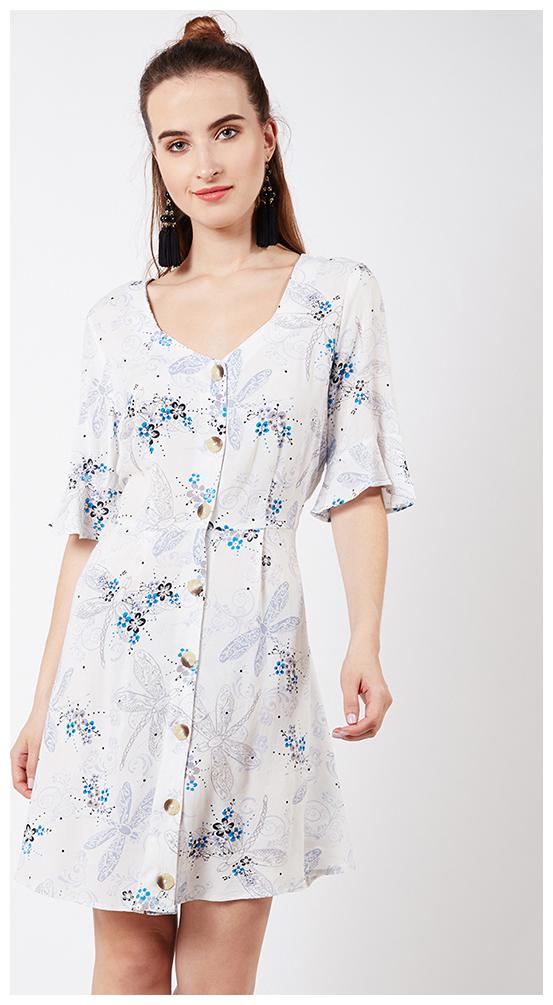 

OXOLLOXO Cream Printed A-line dress