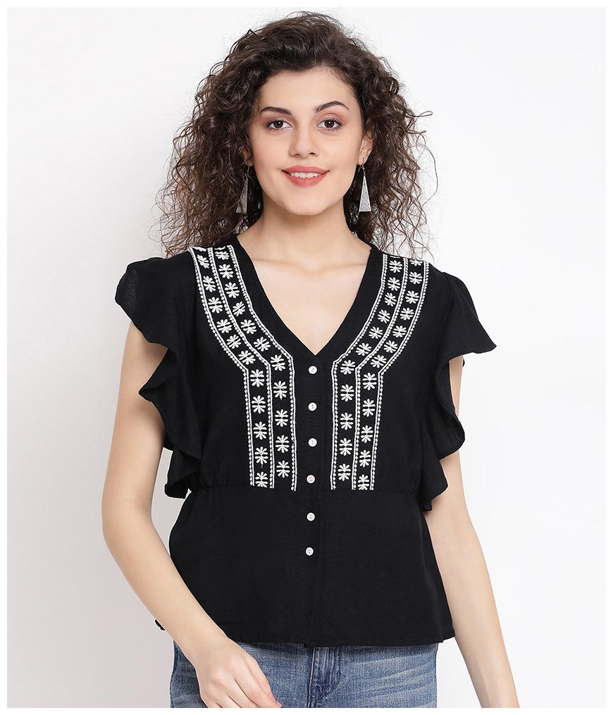 

Oxolloxo Viscose Rayon Black Embroidered A Line For Women