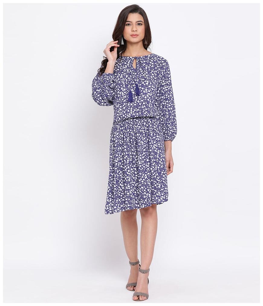 

Oxolloxo Viscose Rayon Floral Blue Dresses For Women