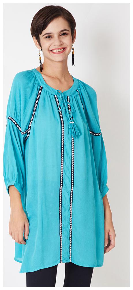 

OXOLLOXO Viscose Casual Regular Women Regular Tunic Turquoise