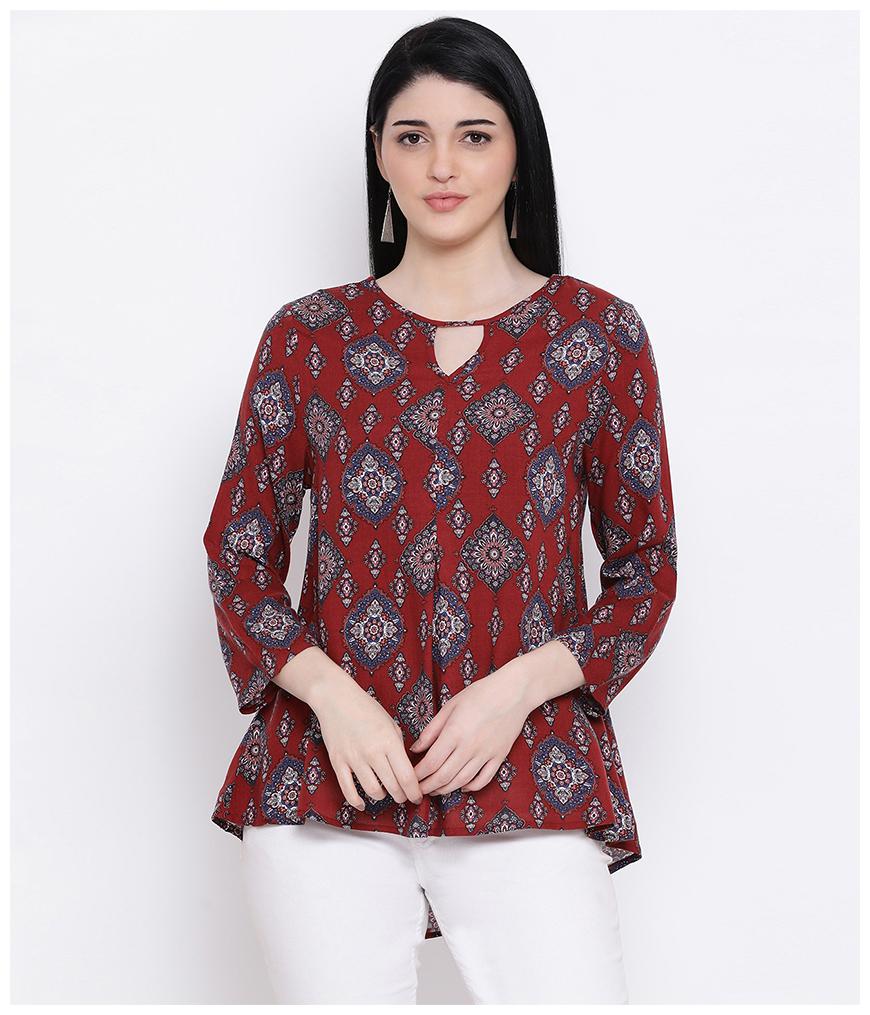 

Oxolloxo Viscose Rayon Maroon Floral A Line For Women