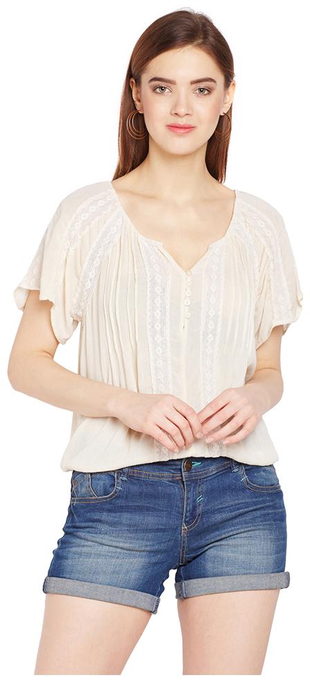 

OXOLLOXO Women Solid A-line top - Beige