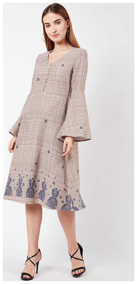 

OXOLLOXO Beige Green Printed A-line dress