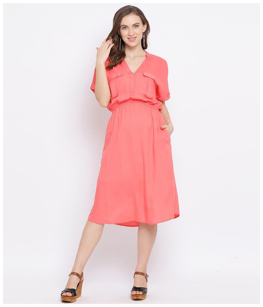 

Oxolloxo Viscose Rayon Solid Pink A Line Dress For Women