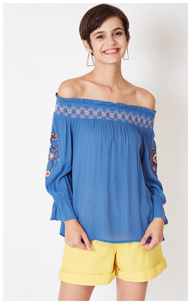 

OXOLLOXO Women Solid A-line top - Blue