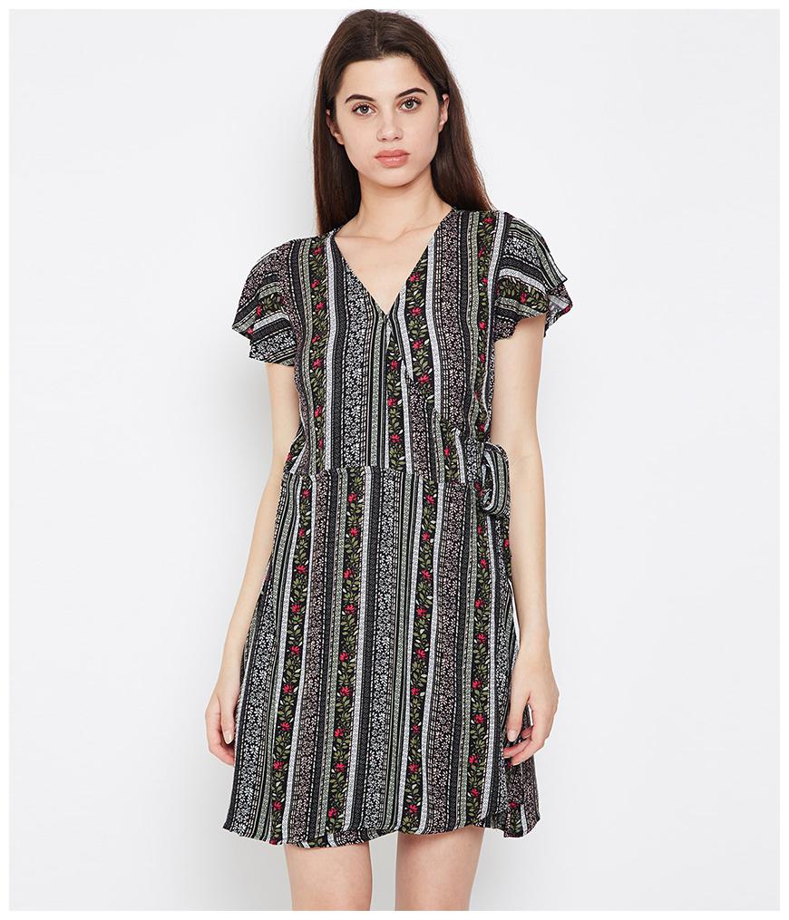 

Oxolloxo Viscose Rayon Floral Black Dress for Women