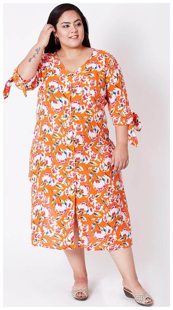 

OXOLLOXO Orange Printed A-line dress