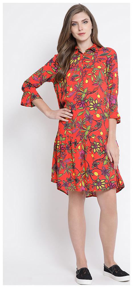 

OXOLLOXO Orange Printed A-line dress