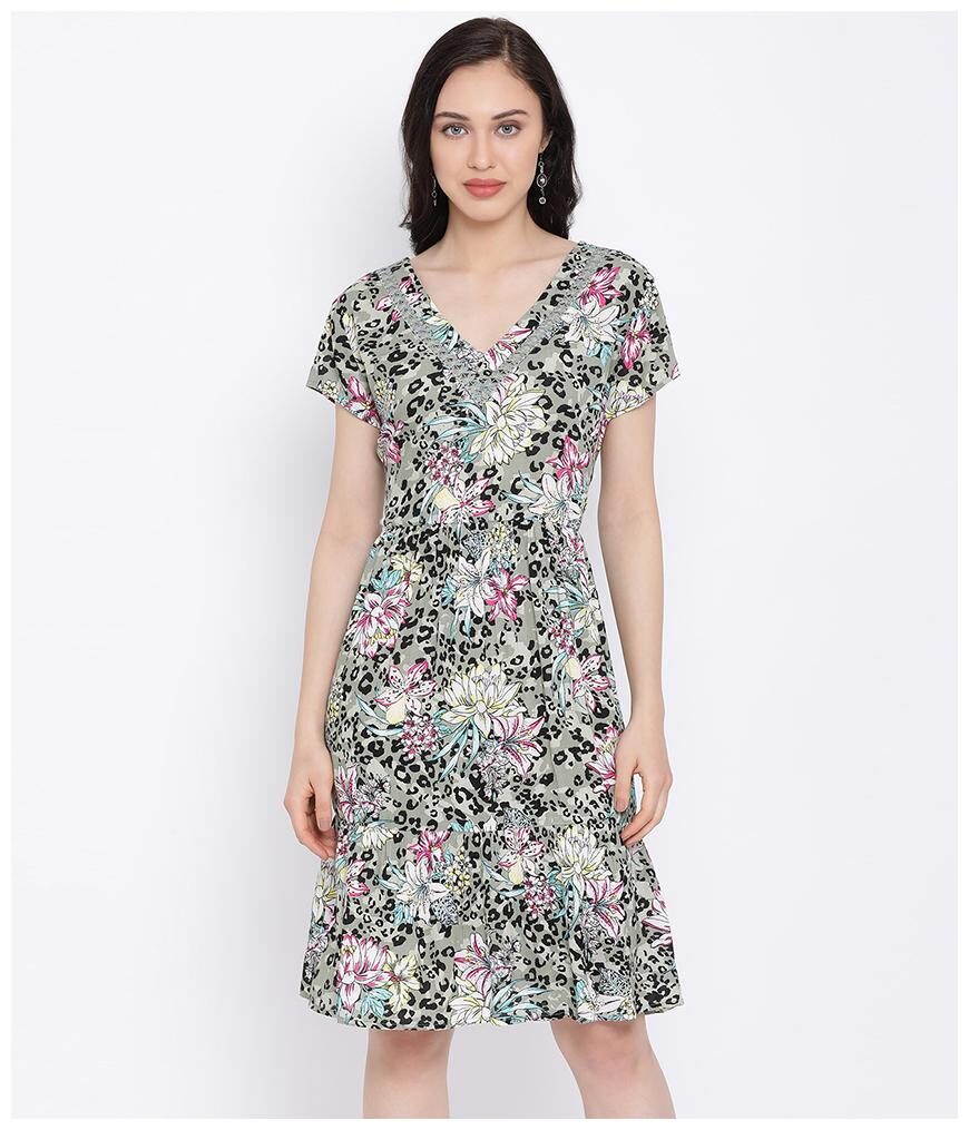 

Oxolloxo Women Viscose Rayon Floral A Line Dress Multi