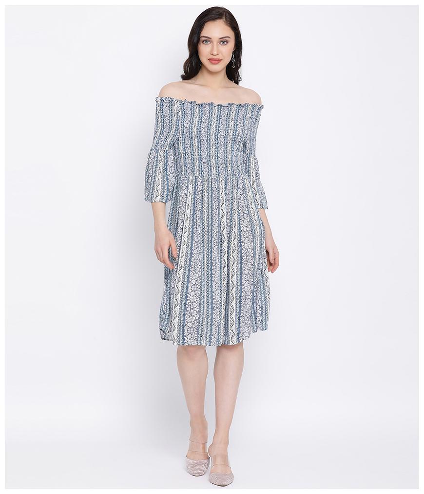 

Oxolloxo Women Viscose Rayon Floral A Line Dress Blue