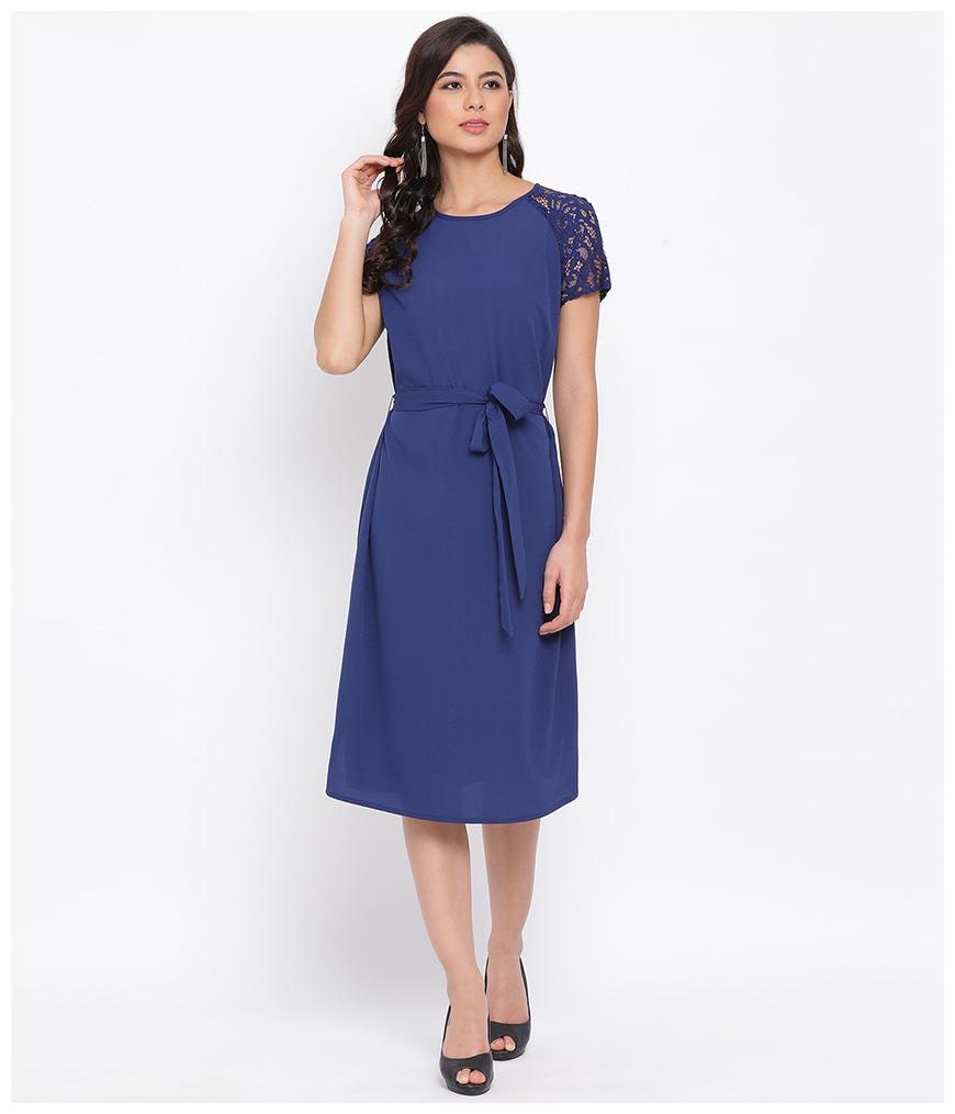 

Oxolloxo Women Polyester Solid Navy Blue A Line Dress