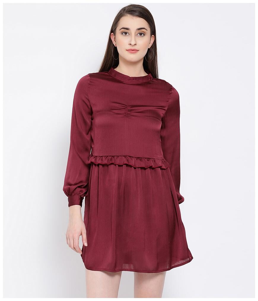 

Oxolloxo Maroon Solid A-line dress