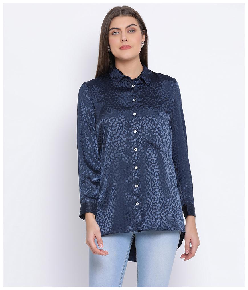 

Oxolloxo Women Navy Blue Printed Regular Fit Shirt
