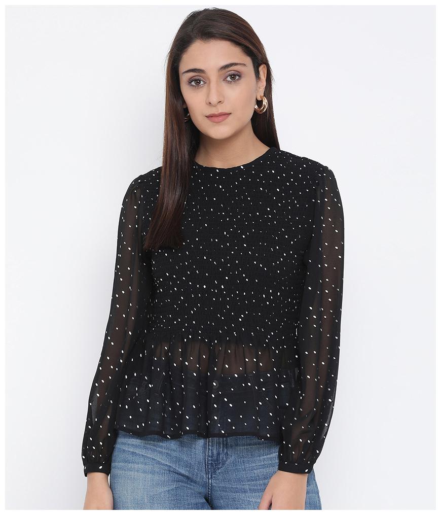 

Oxolloxo Women Printed Regular top - Black