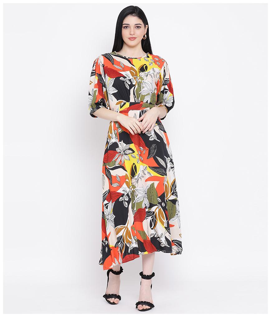 

Oxolloxo Women Viscose Rayon Floral A Line Dress Multi